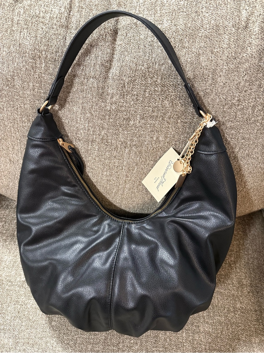 Universal Thread Black Faux Leather Hobo Bag with Gold Chain Detail